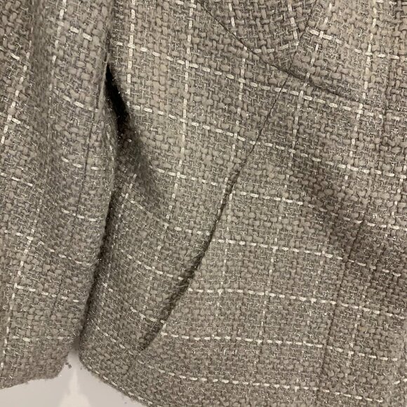Talbots Women's Plaid Wool Stitched Coat grey white 3/4 sleeves - Picture 4 of 8